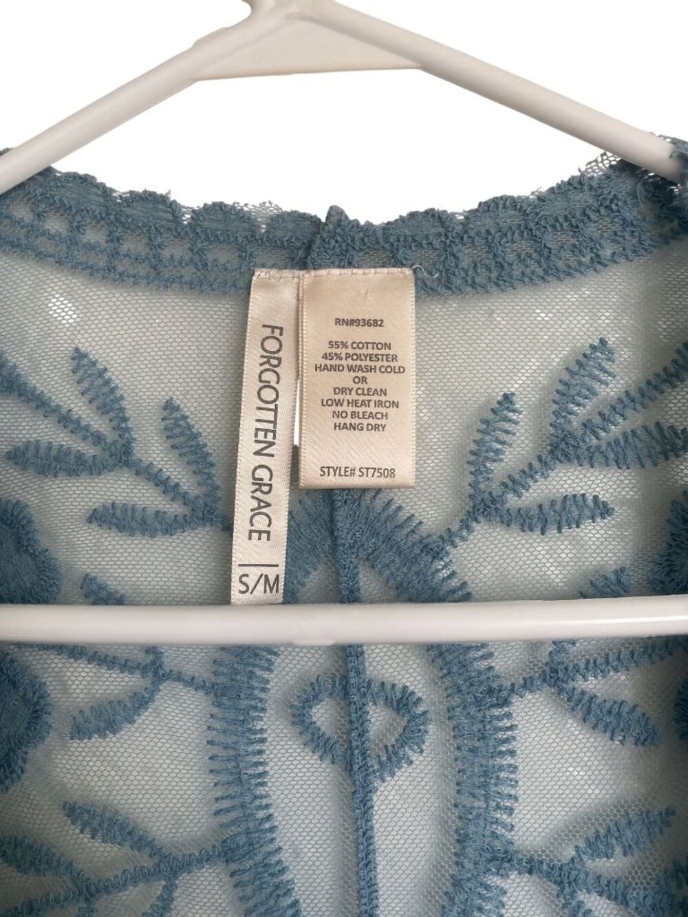 Sheer Blue Floral Lace Kimono Cardigan By Forgotten Grace S/M Open Front - Picture 3 of 3